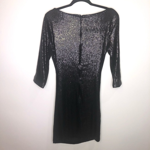 Parker Black Sequin Mini Ruched Dress Large - Picture 4 of 8